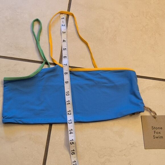 NWT Stone Fox Ibiza One-Shoulder Bikini Top Blue Apple Mint Tranquil Color Block - Picture 3 of 10